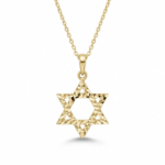 שרשרת ותליון מגן דוד מזהב 14K עם חריטות לייזר מלא