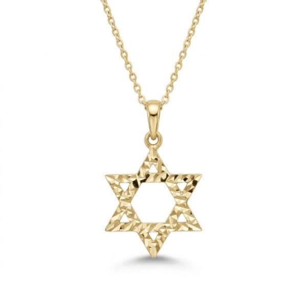שרשרת ותליון מגן דוד מזהב 14K עם חריטות לייזר מלא