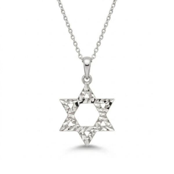 שרשרת ותליון מגן דוד מזהב 14K עם חריטות לייזר מלא