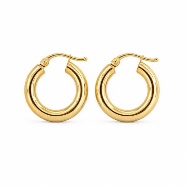 עגילי חישוק חלקים זהב 14k נפוח 1.5 ס״מ