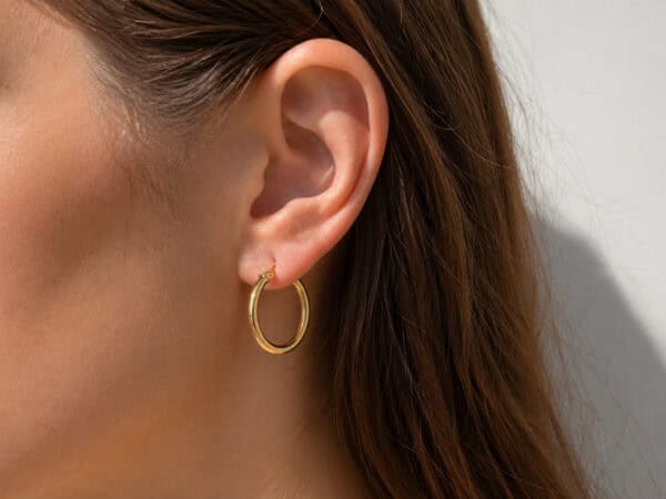 עגילי חישוק חלקים זהב 14k נפוח 2 ס״מ
