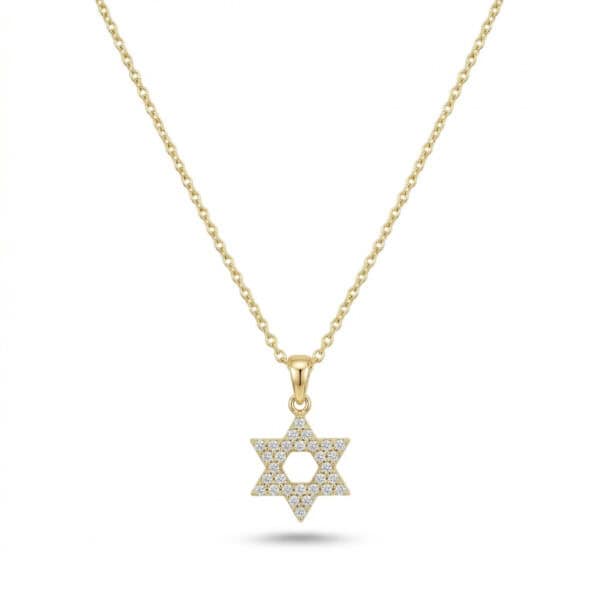 שרשרת מגן דוד מזהב 14K קלאסי משובצת אבני זירקון