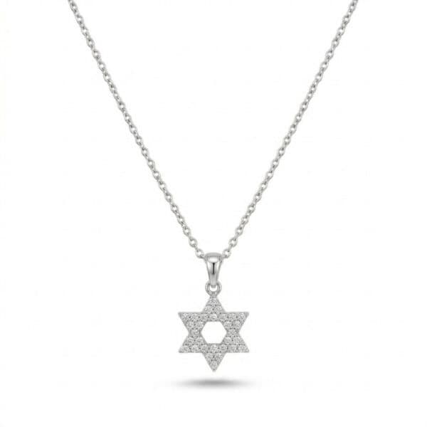 שרשרת מגן דוד מזהב 14K קלאסי משובצת אבני זירקון