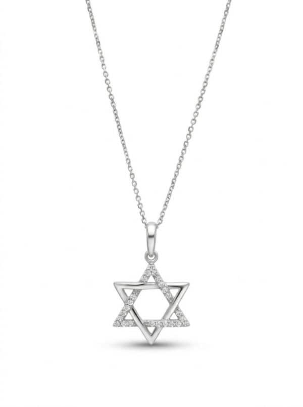 שרשרת מגן דוד מזהב 14K תליון משובץ זירקונים חלקי
