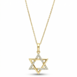שרשרת מגן דוד מזהב 14K תליון משובץ זירקונים חלקי