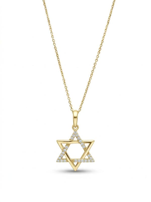 שרשרת מגן דוד מזהב 14K תליון משובץ זירקונים חלקי
