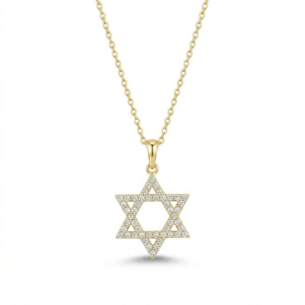 שרשרת מגן דוד מזהב 14K תליון משובץ זירקונים מלא