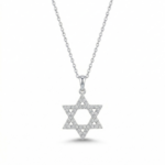 שרשרת מגן דוד מזהב 14K תליון משובץ זירקונים מלא