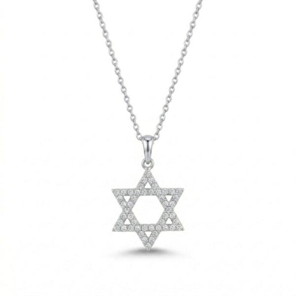 שרשרת מגן דוד מזהב 14K תליון משובץ זירקונים מלא
