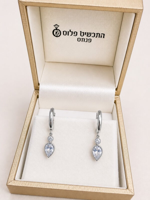 עגילי חישוק זהב 14k תלויים עם אבן עגולה ואבן טיפה