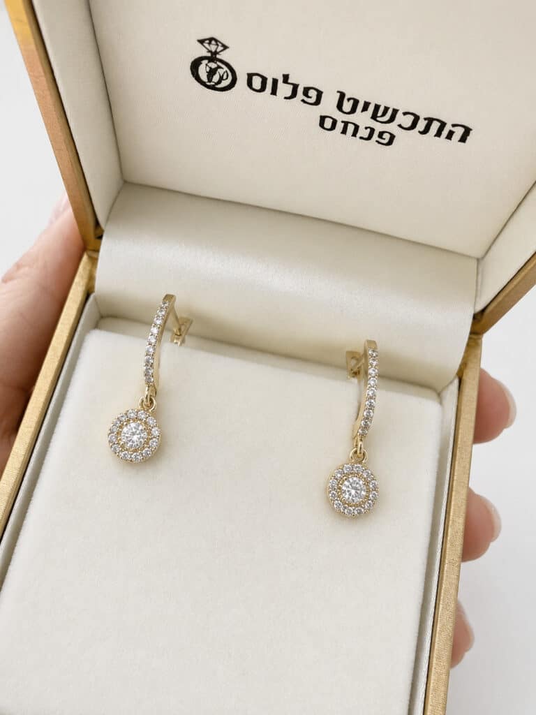 עגילי זהב תלויים 14k סוליטר קלאסי